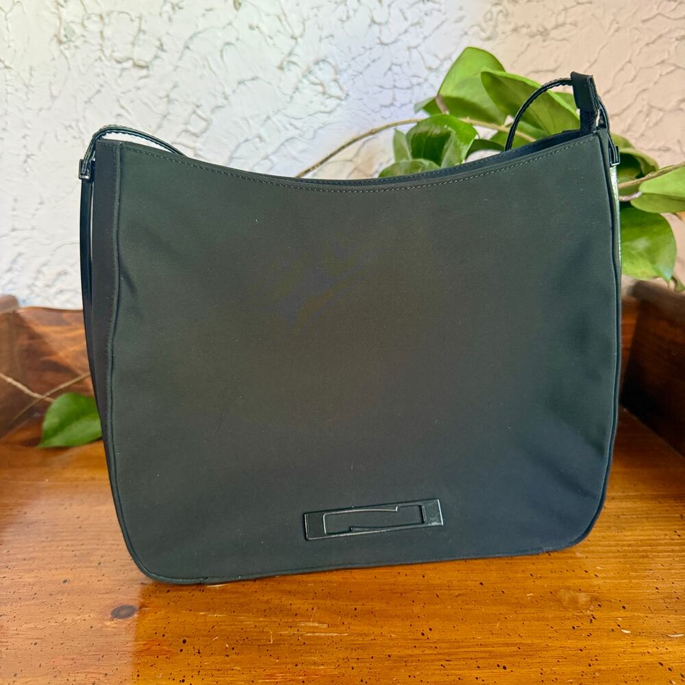 Vintage Nouchka Black Nylon Shoulder Bag Y2K Minimalist Baguette Zip Purse 90s